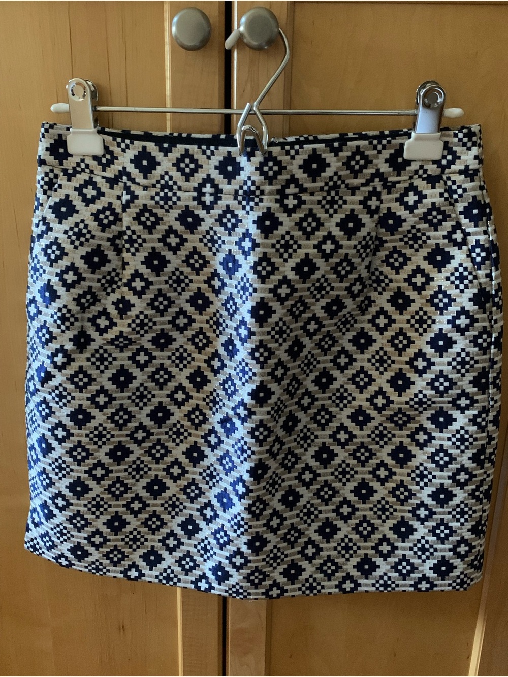 J. Crew Navy and Cream Geometric Jacquard Mini Skirt